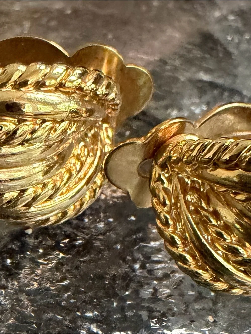 TWO Pair of Gold Clip-on Earrings Triangle & Huggies